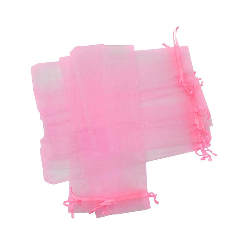 Bezall 50Pcs Organza Fan Bags, Pink Mesh Hand Fan Drawstring Pouch Folding Fan Gift Bags for Wedding Party Baby shower Favor 2 x 10 Inches - Image 3